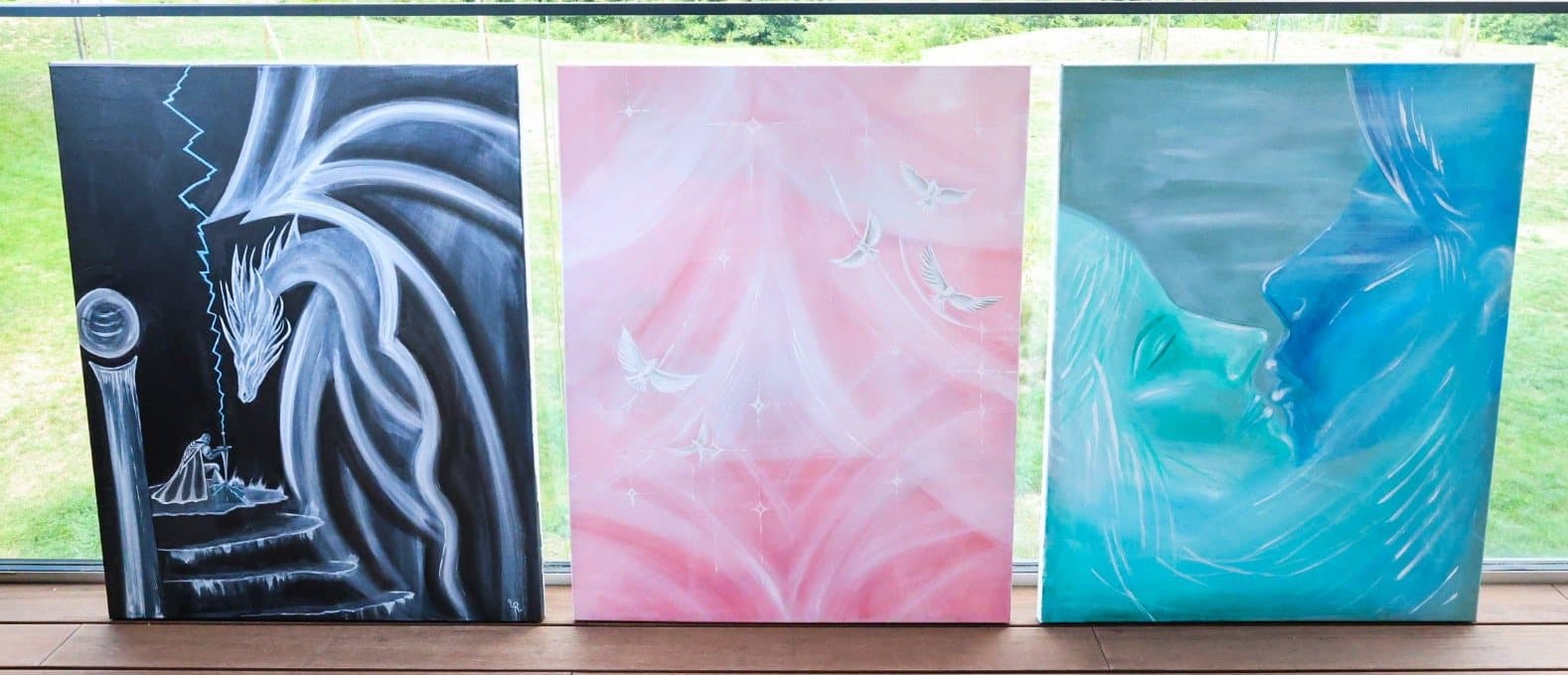 Three of the large originals side by side on the terrace